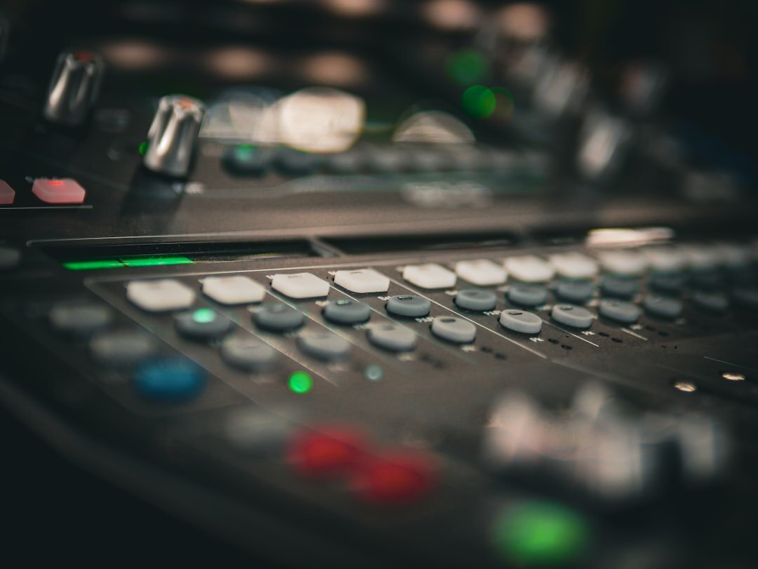 Radio and TV broadcast control desk close-up